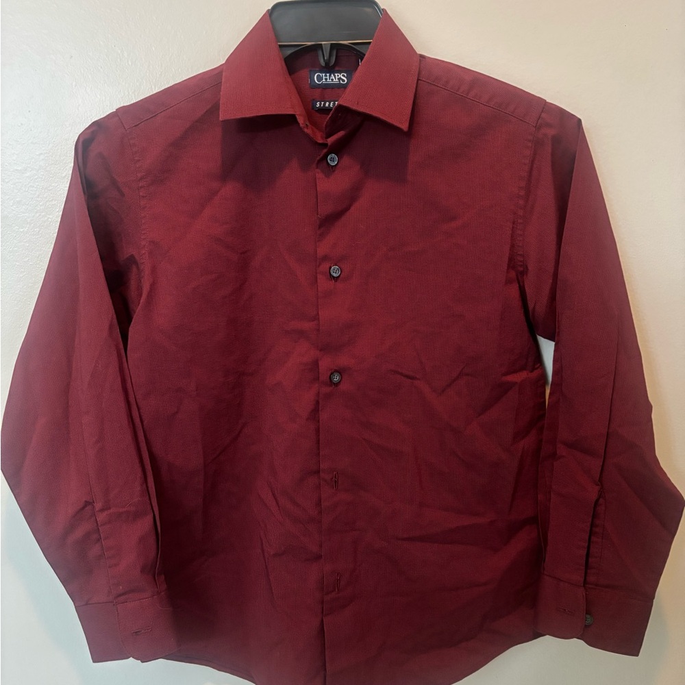 Chaps Deep Red small check patternStretch Shirt size Medium 10-12 EUC